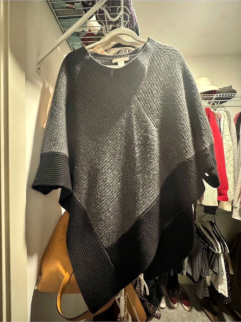 the cashmere project 100% Cashmere Poncho in Black and Grey - one size